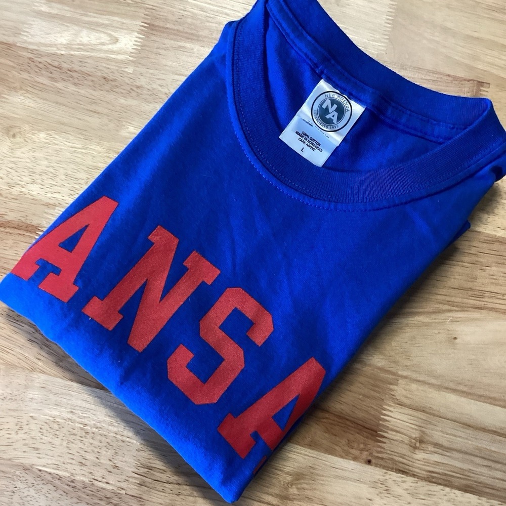 Mens New Agenda "Kansas" Jayhawks Short Sleeved Tee Large Royal Blue / Red NWOT
